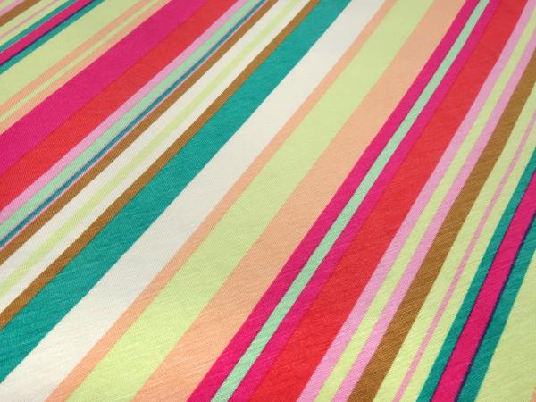 Fabric viscose jersey with horizontal stripes design red green pink multicolor striped dress fabric
