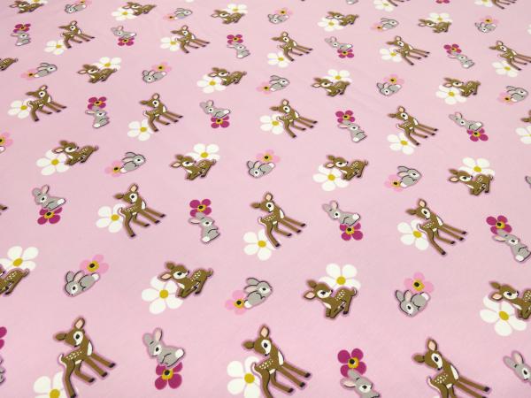 Stoff Baumwolle Jersey mit Rehe Kitz Hasen Häschen Design grau blau türkis gelb bunt Kinderstoff Kleiderstoff