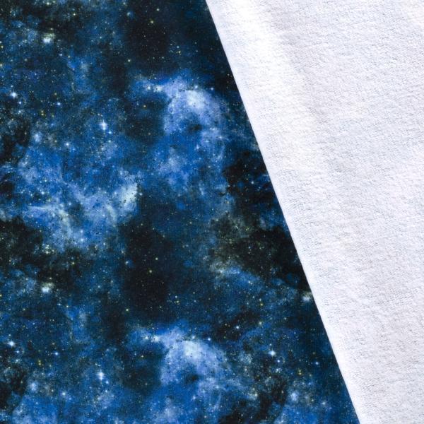 Fabric cotton sweatshirt fabric with galaxy space all space stars design blue white black children's fabric dress fabric hoodie fabric