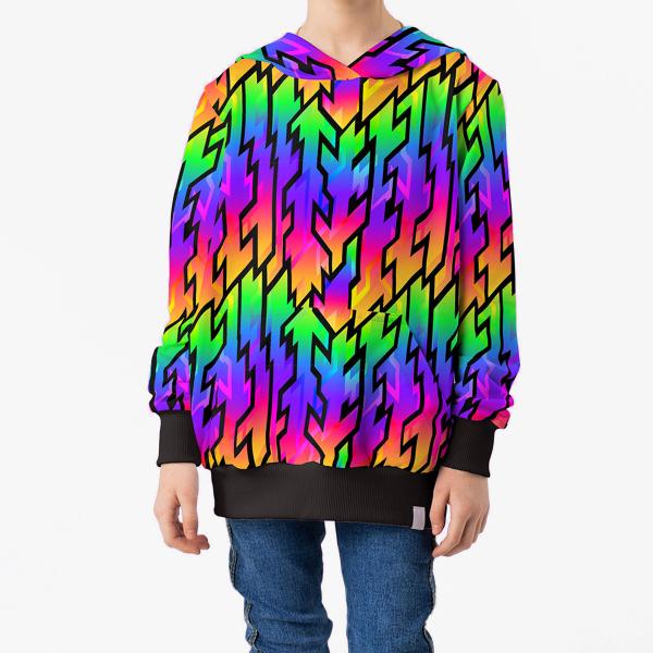 Stoff Baumwolle Sweatshirtstoff abstrakt Design geometrische Muster schwarz multicolor bunt Kinderstoff Kleiderstoff Hoodiestoff