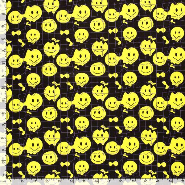 Stoff Baumwolle Sweatshirtstoff smilende Gesichter Design schwarz gelb Kinderstoff Kleiderstoff Hoodiestoff