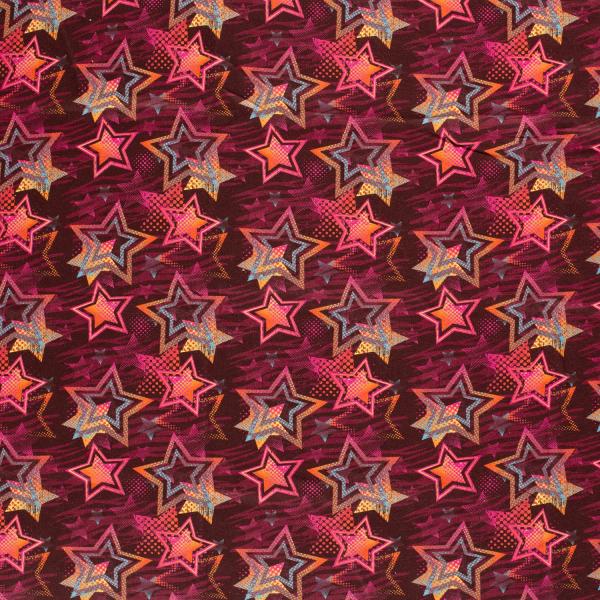 Stoff Baumwolle Sweatshirtstoff Sterne bordeaux rot orange blau pink bunt Kinderstoff Kleiderstoff