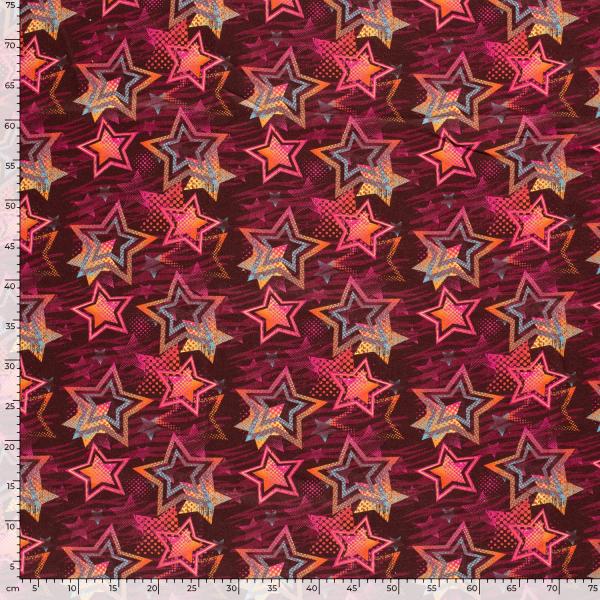 Stoff Baumwolle Sweatshirtstoff Sterne bordeaux rot orange blau pink bunt Kinderstoff Kleiderstoff