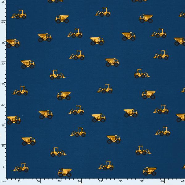 Fabric cotton jersey excavator truck construction site vehicles blue yellow black children's fabric clothing fabric
