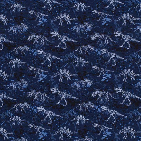 Stoff Baumwolle French Terry Sommersweatshirtstoff Dino Dinosaurier Design blau grau schwarz Kinderstoff Kleiderstoff