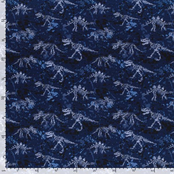 Stoff Baumwolle French Terry Sommersweatshirtstoff Dino Dinosaurier Design blau grau schwarz Kinderstoff Kleiderstoff