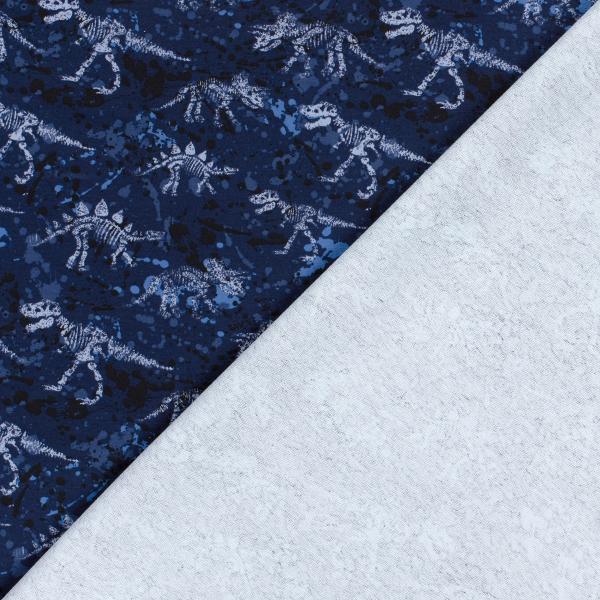 Stoff Baumwolle French Terry Sommersweatshirtstoff Dino Dinosaurier Design blau grau schwarz Kinderstoff Kleiderstoff