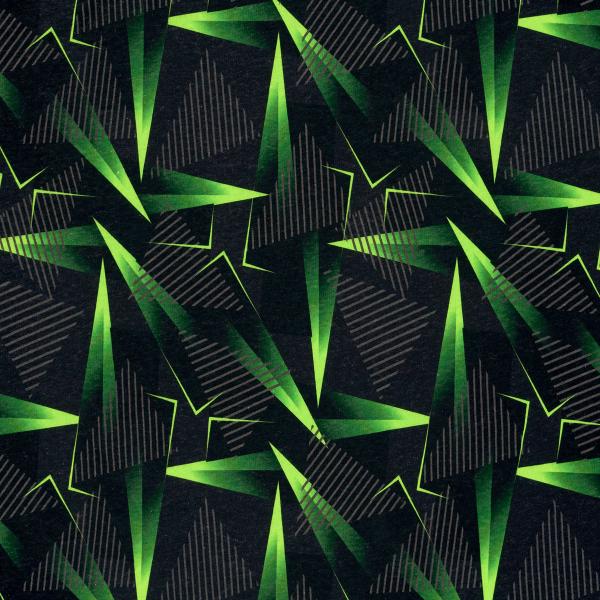 Stoff Baumwolle Sweatshirtstoff mit abstrakten geometrischen Design schwarz neongrün grau Kinderstoff Kleiderstoff