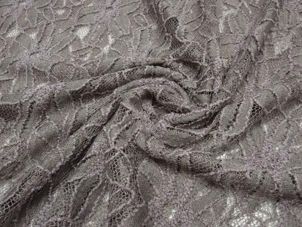 Stoff Bi-Stretch Spitze Spitzenstoff mit Blumenmuster taupé braun Kleiderstoff