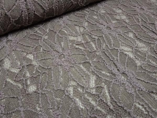 Stoff Bi-Stretch Spitze Spitzenstoff mit Blumenmuster taupé braun Kleiderstoff