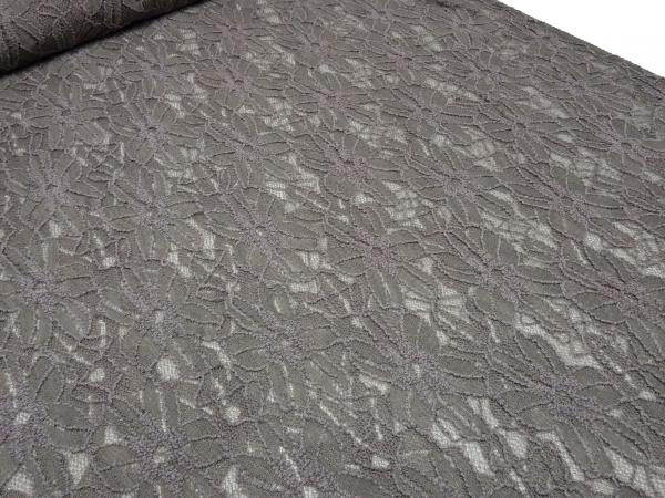 Stoff Bi-Stretch Spitze Spitzenstoff mit Blumenmuster taupé braun Kleiderstoff