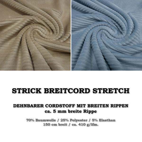 Stoff Strick Breitcord Stretch Meterware mit 5 mm Rippe uni hellblau Kleiderstoff Kinderstoff