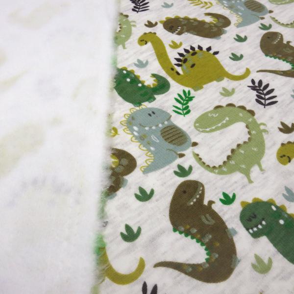 Fabric sweatshirt fabric alpine fleece side dinosaurs wool white melange green olive khaki colorful children's fabric dress fabric hoodie fabric