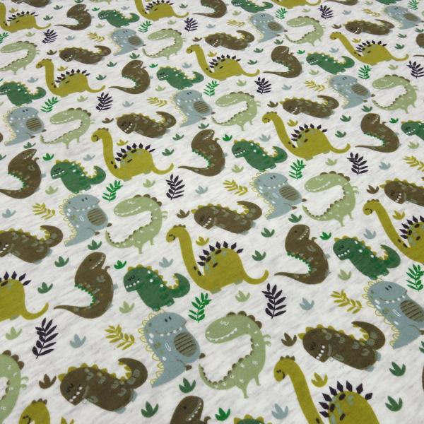 Fabric sweatshirt fabric alpine fleece side dinosaurs wool white melange green olive khaki colorful children's fabric dress fabric hoodie fabric