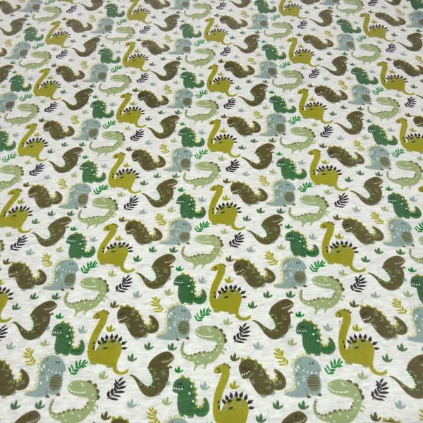 Fabric sweatshirt fabric alpine fleece side dinosaurs wool white melange green olive khaki colorful children's fabric dress fabric hoodie fabric