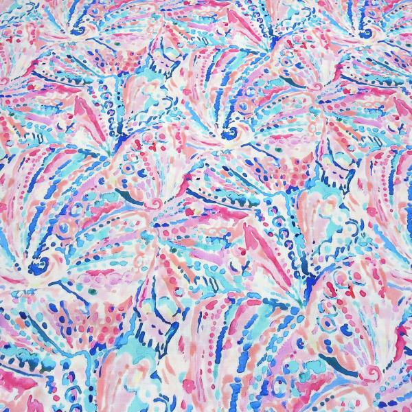 Fabric Fantasy slub viscose stretch floral design white turquoise blue pink salmon blouse fabric dress fabric