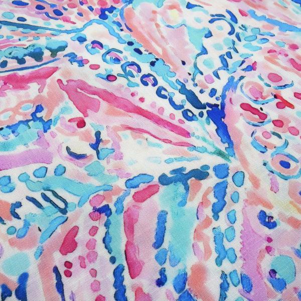 Fabric Fantasy slub viscose stretch floral design white turquoise blue pink salmon blouse fabric dress fabric