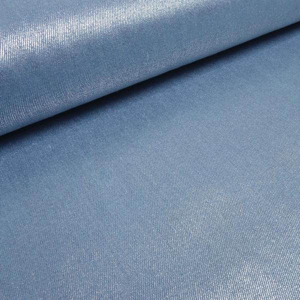 Stoff Baumwolle beschichteter Denim Jeansstoff jeans blau silber glänzend Hosenstoff Kleiderstoff
