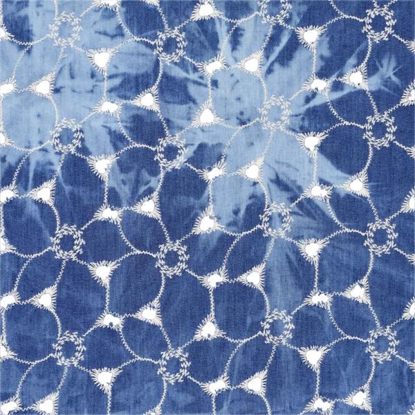 Stoff Baumwolle Denim Batik Stickerei jeans blau weiß Blusenstoff Kleiderstoff