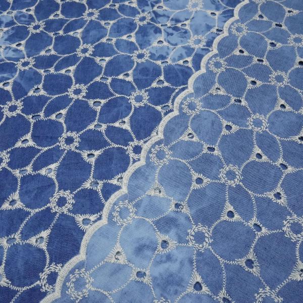 Stoff Baumwolle Denim Batik Stickerei jeans blau weiß Blusenstoff Kleiderstoff