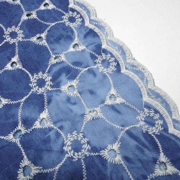 Stoff Baumwolle Denim Batik Stickerei jeans blau weiß Blusenstoff Kleiderstoff