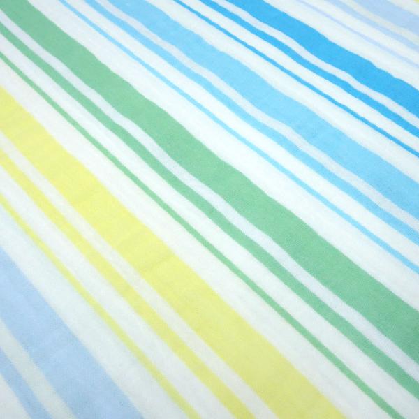 Fabric cotton muslin gauze burp cloth with beach stripe design white blue turquoise yellow green striped blouse fabric dress fabric children's fabric