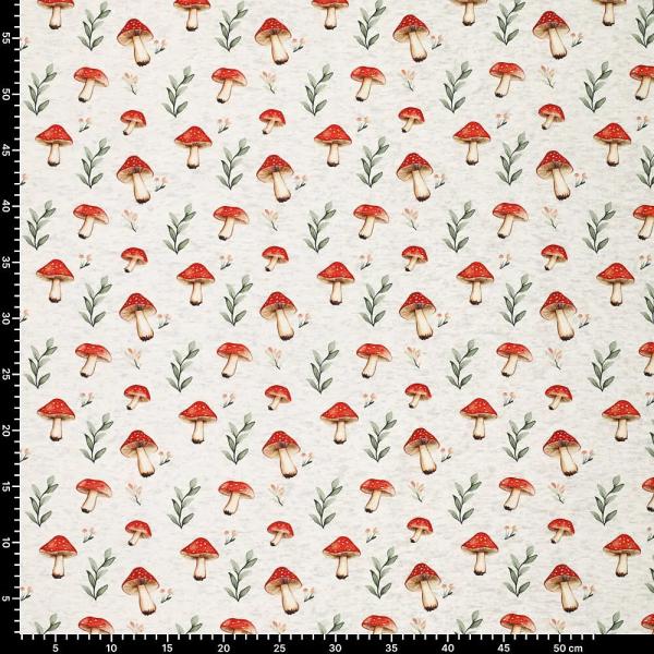 Fabric Sweatshirt fabric Alpine fleece Reverse side with mushrooms Fly agaric design Off-white melange red green colorful Children's fabric Dress fabric Hoodie fabric