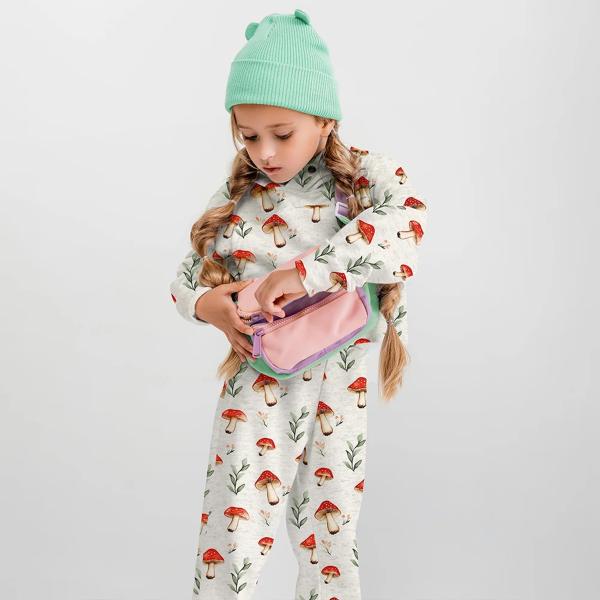 Fabric Sweatshirt fabric Alpine fleece Reverse side with mushrooms Fly agaric design Off-white melange red green colorful Children's fabric Dress fabric Hoodie fabric