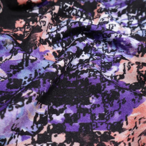 Fabric viscose jersey with abstract design purple black salmon blue white dress fabric