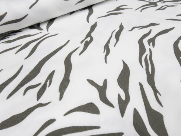 Stoff Sweatshirtstoff mit Tiger Tierfell Design weiß (off-white) taupé khaki Kleiderstoff Kinderstoff Hoodiestoff