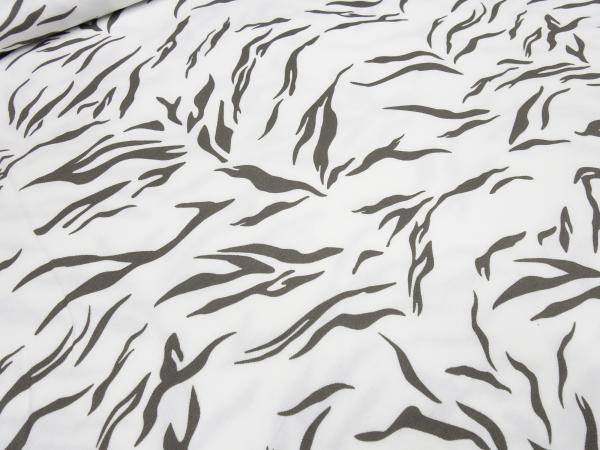 Stoff Sweatshirtstoff mit Tiger Tierfell Design weiß (off-white) taupé khaki Kleiderstoff Kinderstoff Hoodiestoff