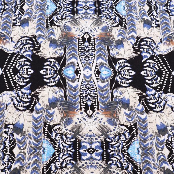Stoff Viskose Jersey mit Schmetterlinge Abstrakt Design beige schwarz blau weiß bunt Kleiderstoff