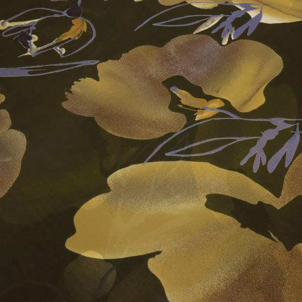 Fabric Chiffon blouse fabric with abstract large flower design dark green khaki ochre brown dove blue dress fabric