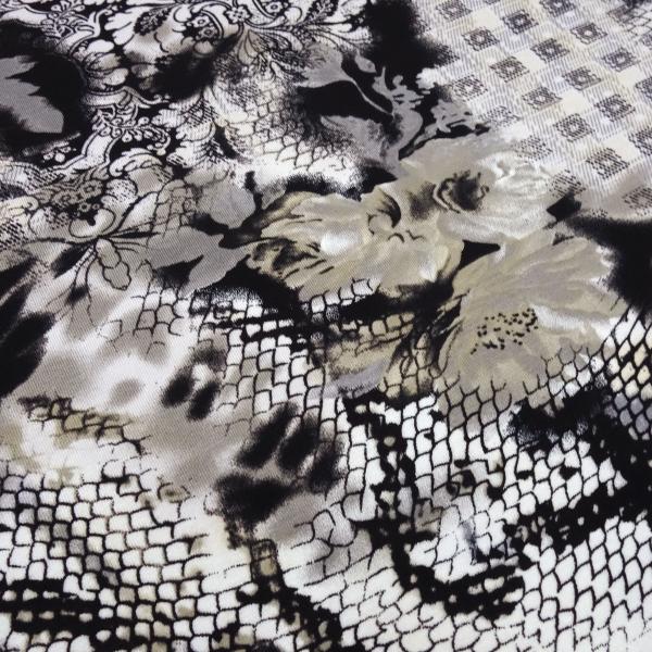 Fabric viscose jersey flowers abstract black white gray beige dress fabric
