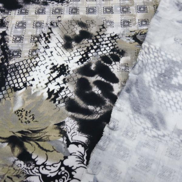 Fabric viscose jersey flowers abstract black white gray beige dress fabric
