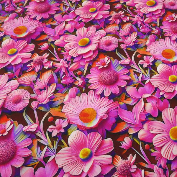 Stoff Viskose Jersey mit Blumenmuster Blüten Design pink rosa orange bunt Kleiderstoff Kinderstoff