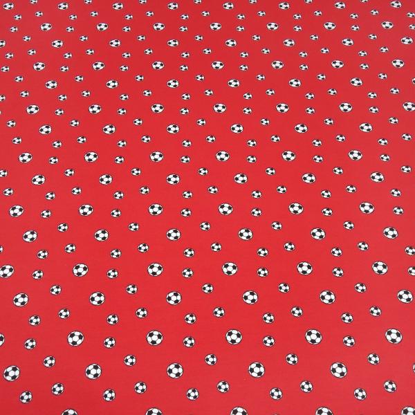 Stoff Baumwolle Jersey mit Fußball Fußbälle Bälle Design rot weiß schwarz Kinderstoff Kleiderstoff