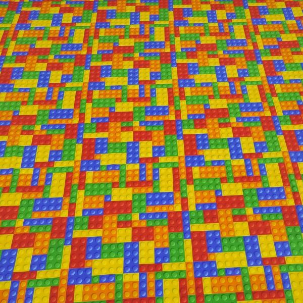 Stoff Baumwolle Jersey Bauklötze Bausteine Design multicolor grün blau rot orange gelb Kinderstoff Kleiderstoff