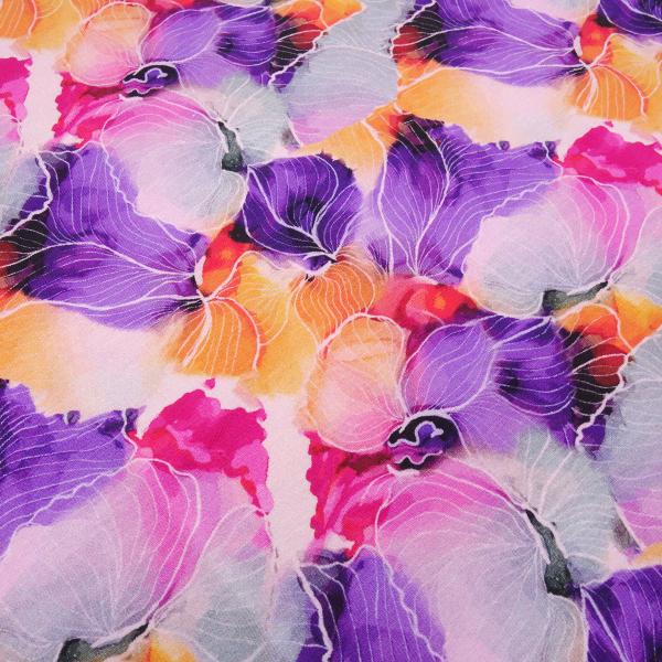 Stoff Baumwolle Jersey Blumen Blüten Design lila orange pink rosa bunt Kleiderstoff Kinderstoff