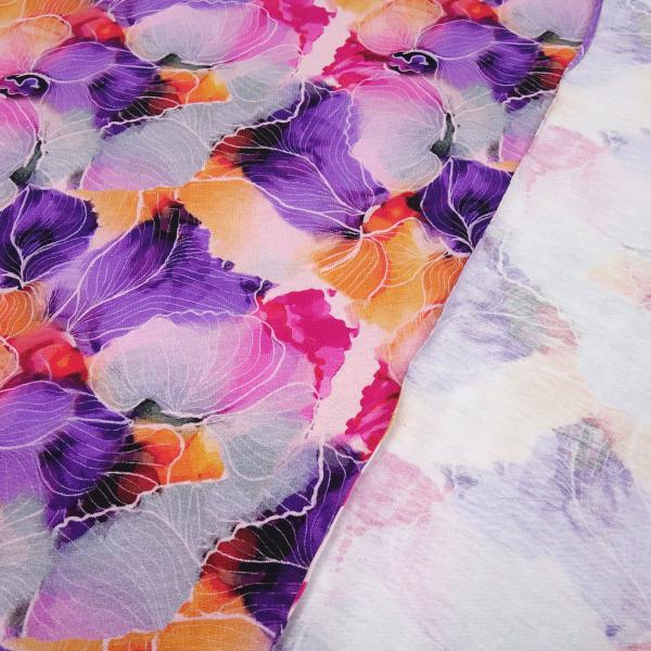 Stoff Baumwolle Jersey Blumen Blüten Design lila orange pink rosa bunt Kleiderstoff Kinderstoff