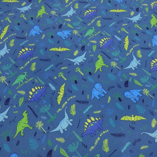 Stoff Baumwolle French Terry Sommersweatshirtstoff Dino Dinosaurier Design blau grün türkis Kinderstoff Kleiderstoff
