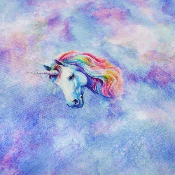 Fabric cotton jersey unicorn batik sky blue turquoise pink white colorful children's fabric dress fabric