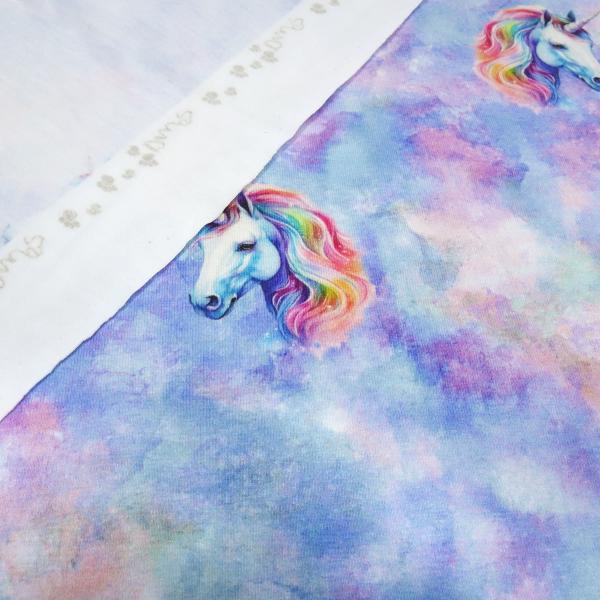Fabric cotton jersey unicorn batik sky blue turquoise pink white colorful children's fabric dress fabric