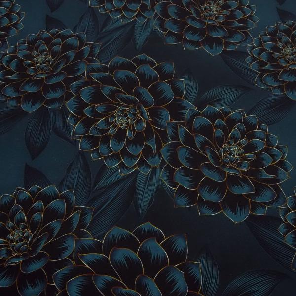 Stoff Baumwolle Jersey Blumen Blüten Madita Design petrol-blau bunt Kleiderstoff Kinderstoff
