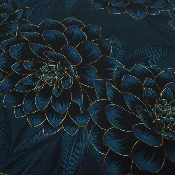 Stoff Baumwolle Jersey Blumen Blüten Madita Design petrol-blau bunt Kleiderstoff Kinderstoff