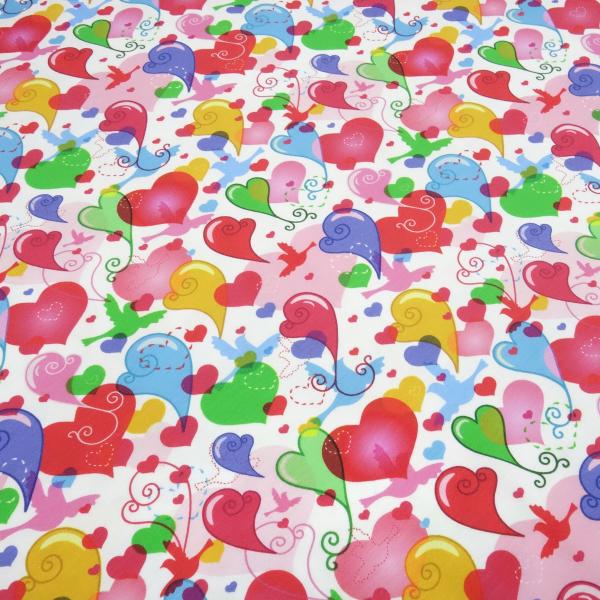Stoff Baumwolle Jersey mit Herzen Vögel Design weiß multicolor bunt Kinderstoff Kleiderstoff