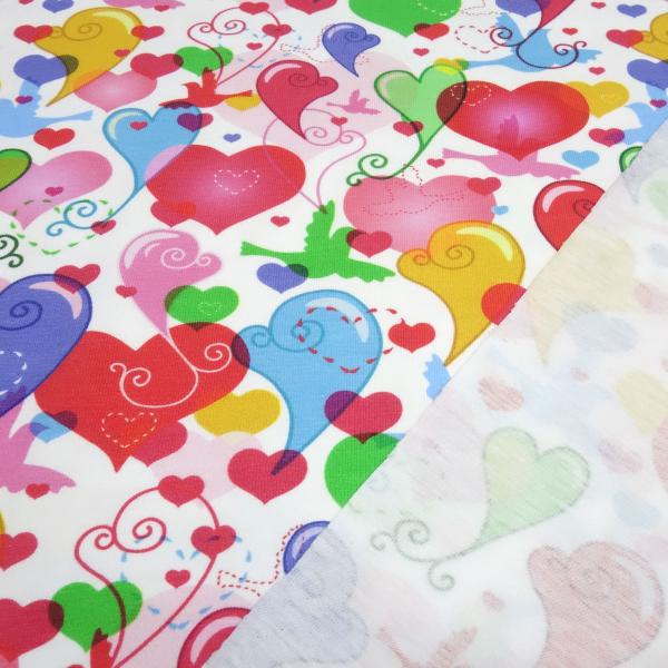 Stoff Baumwolle Jersey mit Herzen Vögel Design weiß multicolor bunt Kinderstoff Kleiderstoff