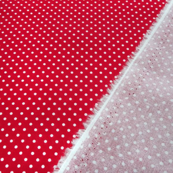Cotton poplin fabric with 3 mm polka dot design in red and white dress fabric blouse fabric decorative fabric