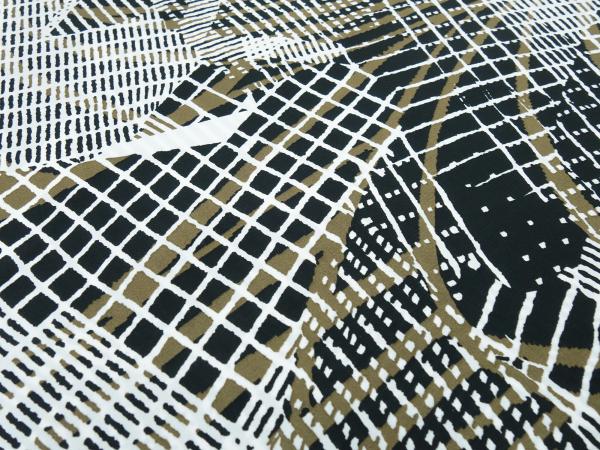 Stoff 100% Viskose Chiffon Georgette Abstrakt geometrische Muster Design weiß schwarz khaki-oliv Blusenstoff Kleiderstoff