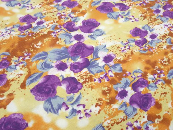 Stoff Viskose Jersey Blumen Rosen Design gelb orange lila blau bunt Kleiderstoff